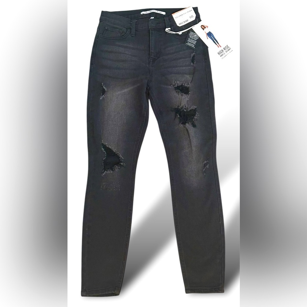 Celebrity Pink High Rise Ankle Skinny Jeans; Distressed Wash; NWT; Size 1/25